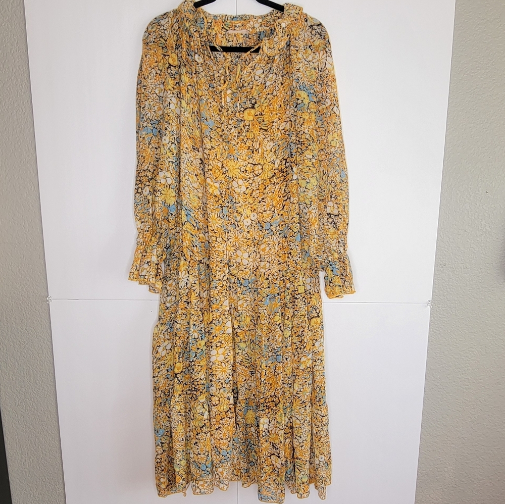Ces Femme Floral Midi Dress Lined Long Sleeve Boho Size S